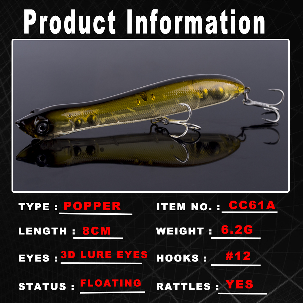 AYWFISH 8CM 6.2G Baby Popper F - Fishing Lure Popper avaliação e preço